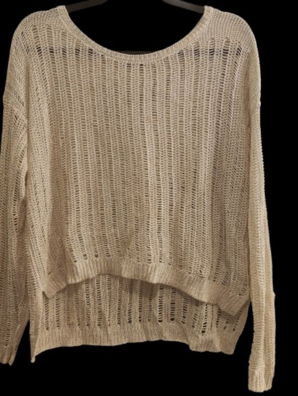 DKNY Jeans Gold Thread Knit Cropped Sweater Small Metallic Shimmer